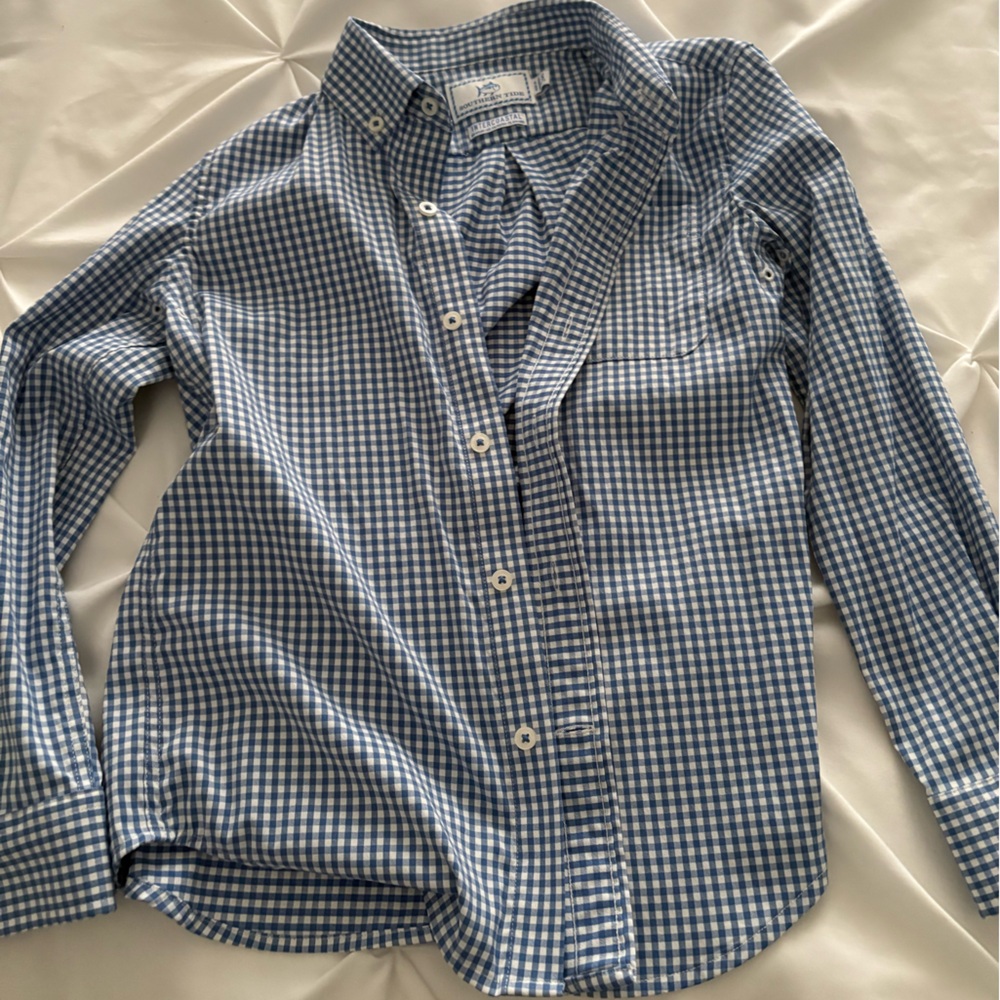 Southern Tide Blue and White Gingham Button Down Shirt